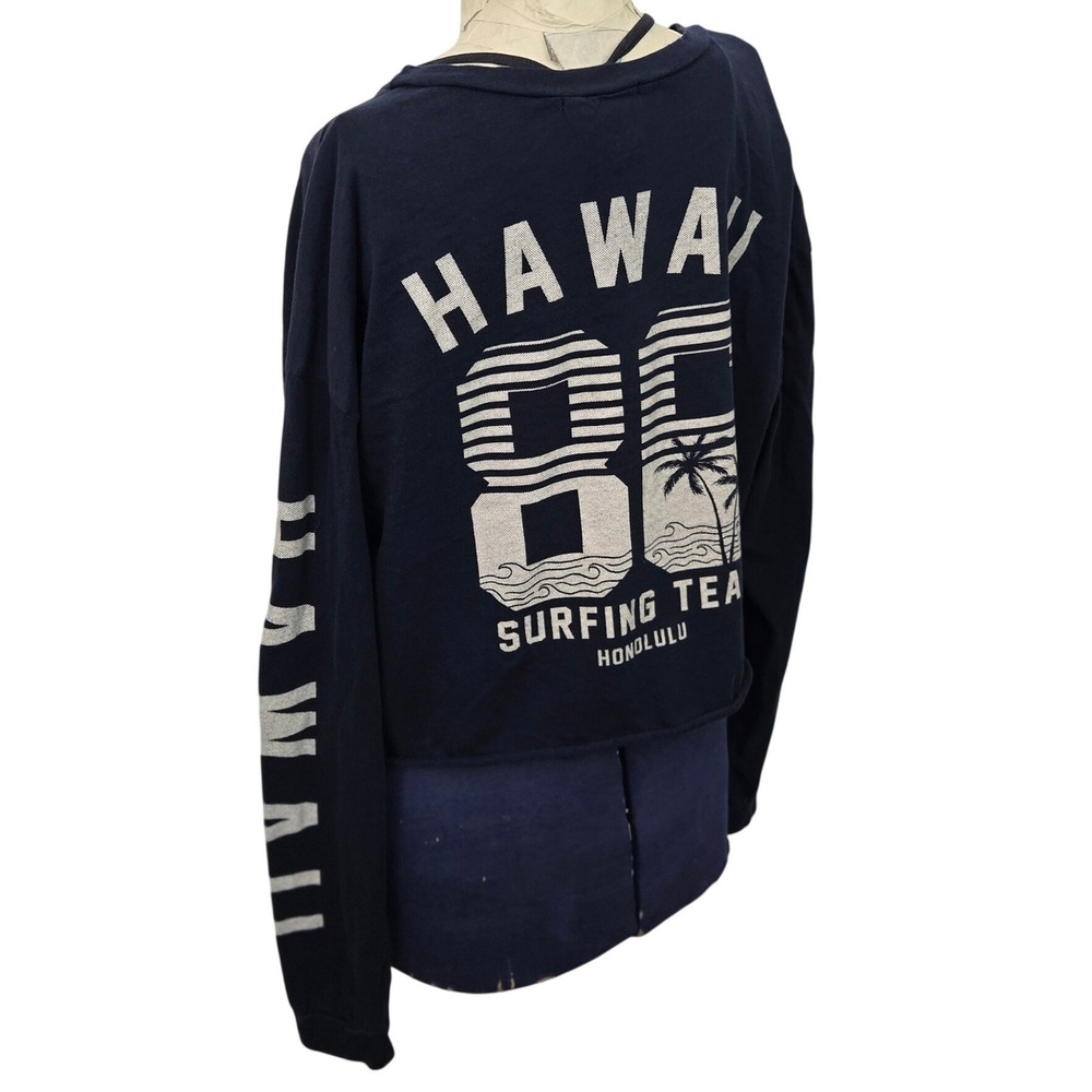 French Pastry Hawaii 86 Surfing Team Cropped Long Sleeve T-Shirt Navy Blue L